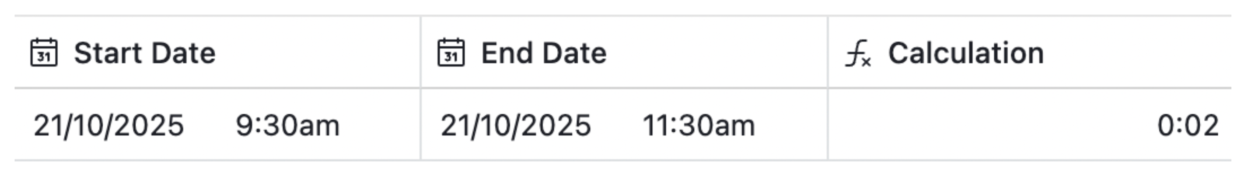 Airtable formula field showing 0:02 instead of 2:00