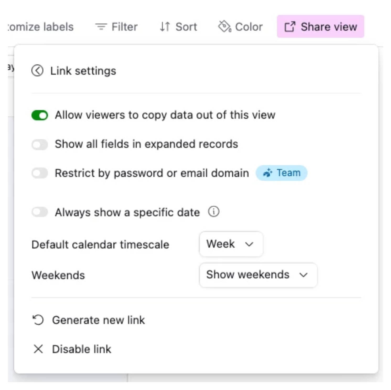 Timescale dropdown showing Month, Week, and 3-Day options