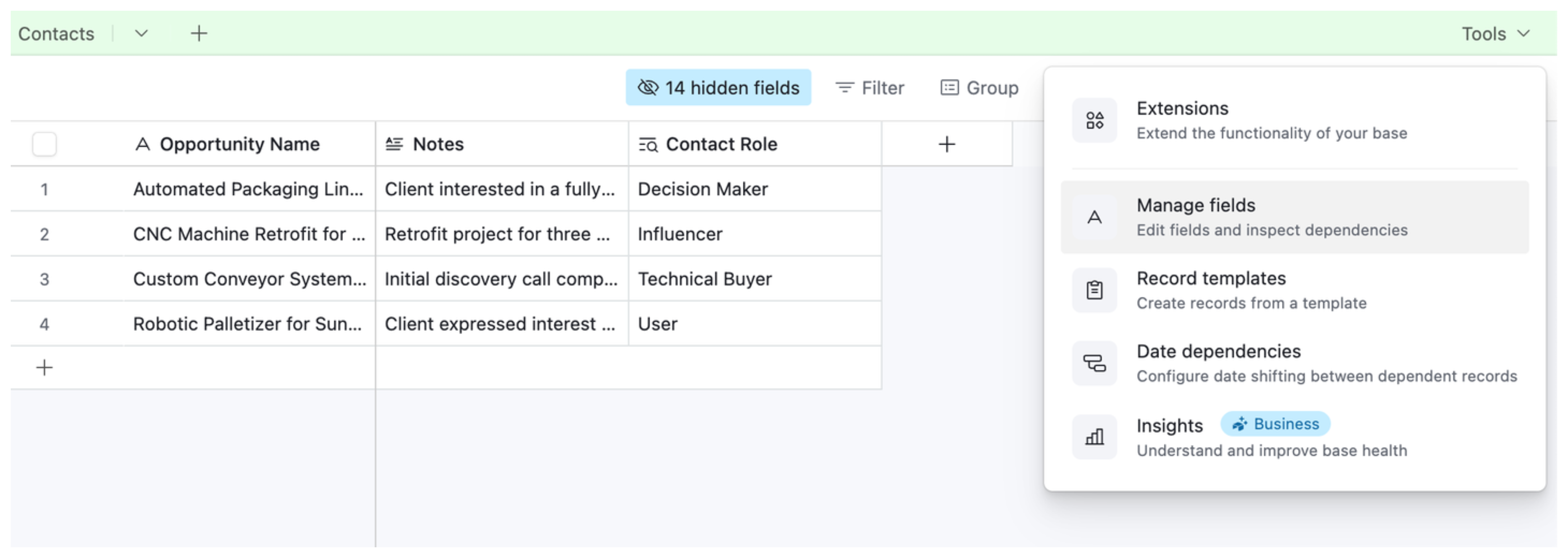 Use Manage Fields