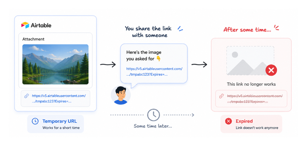 Airtable image link shared with someone, then expiring later