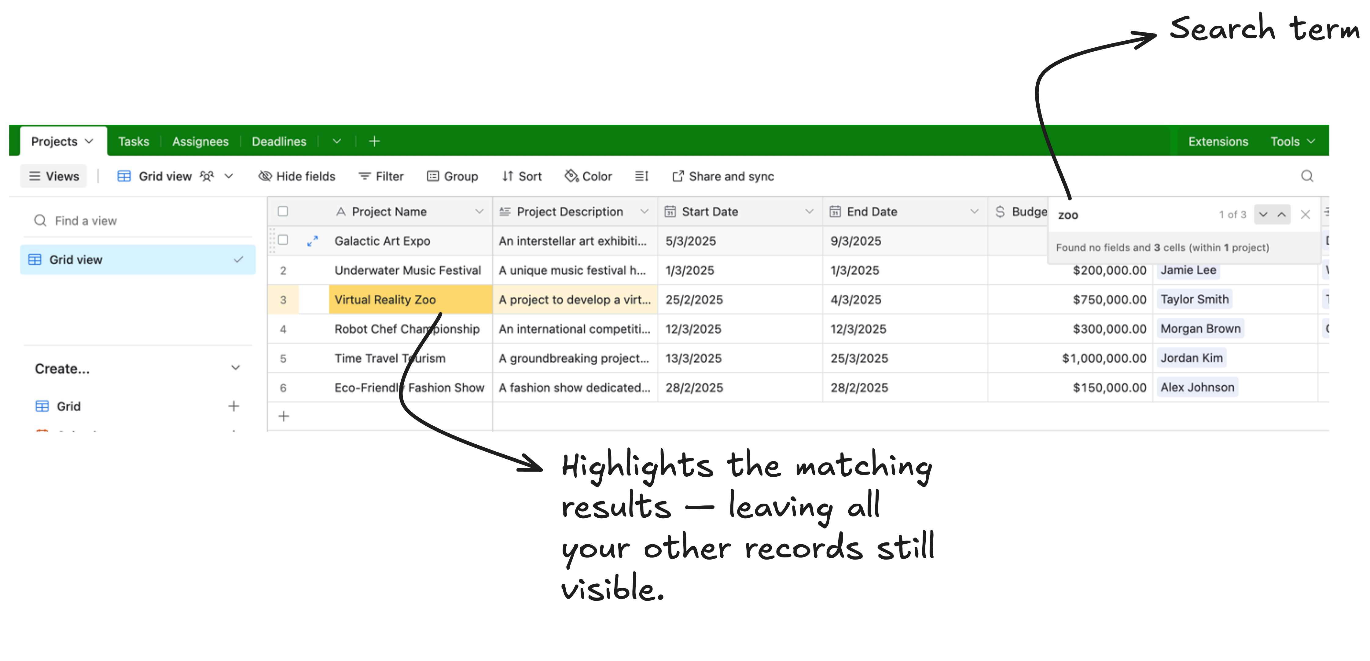 Highlights the matching results
