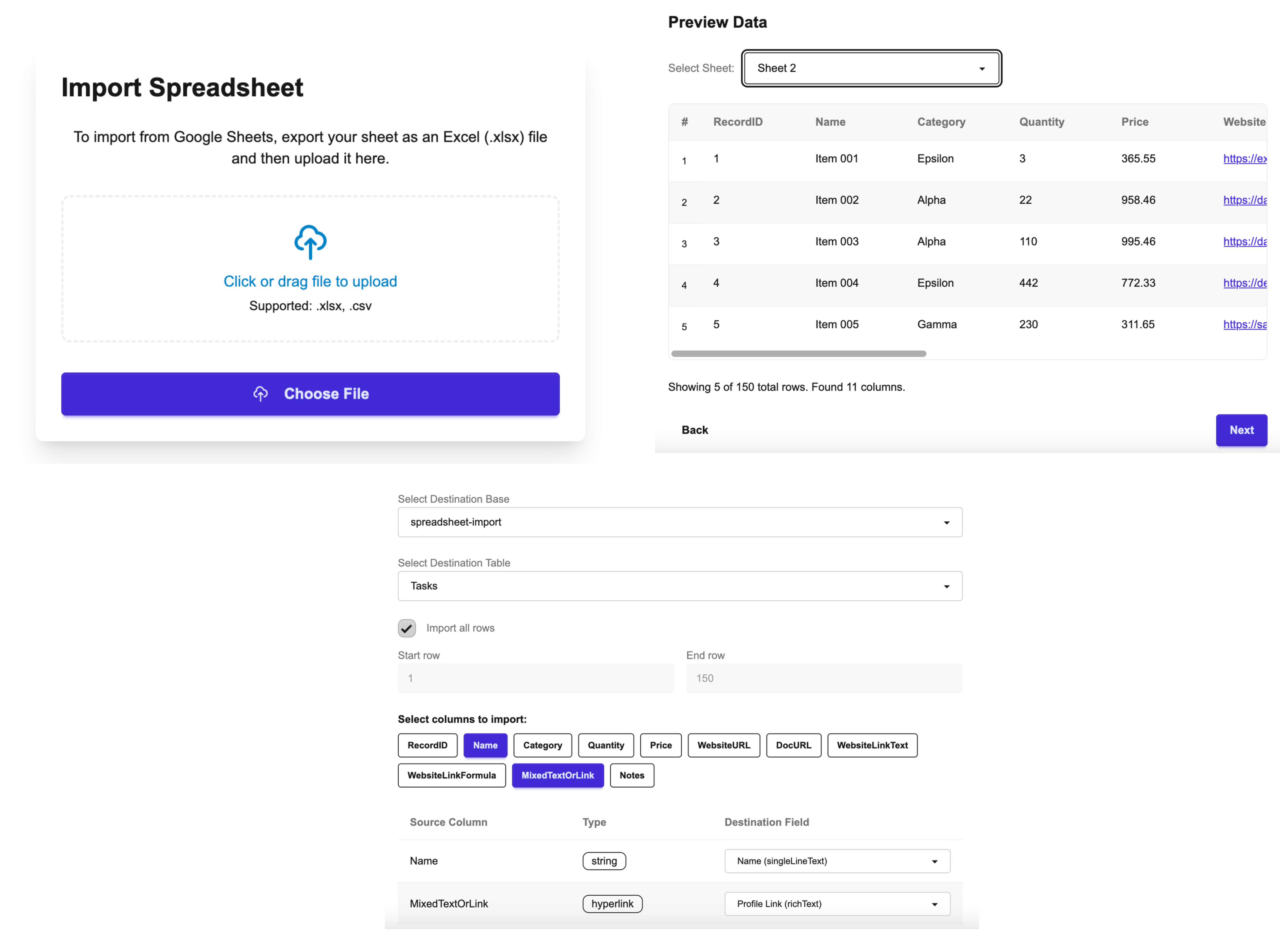 Spreadsheet Import